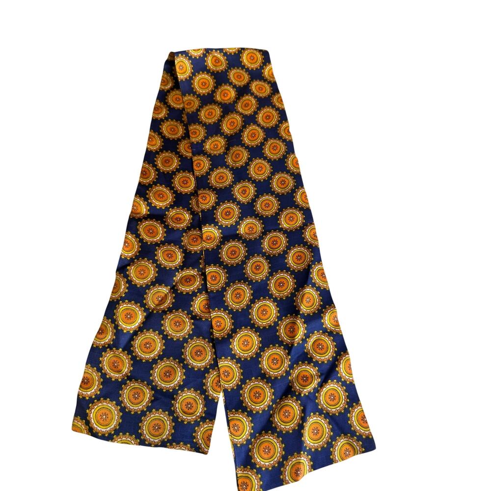 Vintage Skinny Rectangular Scarf Blue Orange Print